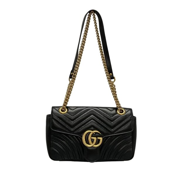 Auth GUCCI GG Marmont Quilting Small Shoulder Bag  Black Leather - Picture 1 of 16